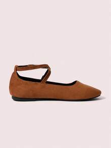 CUCCOO DOLLMOD Giày Mary Jane da lộn màu caramel cổ điển, khóa đôi, mũi vuông, đế bằng, kiểu dáng nhẹ nhàng, thoáng mát dành cho nữ đi làm. - Màu caramel - Xem 2