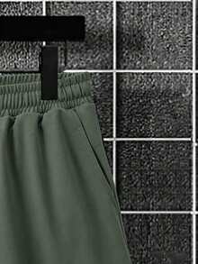 Manfinity Homme 2pcs Men's Solid Color Round Neck Drop Shoulder Casual Loose Fit Summer Set - Army Green - View 4