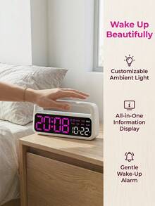 1 Pieza Reloj Despertador Digital LED con Luz Nocturna de Mesita, Doble Alarma, Pantalla de Fecha y Día, Función DST, Brillo Ajustable, Reloj de Escritorio Moderno para Dormitorio Decoración del Hogar - Multicolor - Ver 11