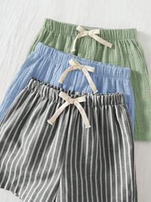 Cozy Pixies 3件套男童弹力腰短裤，带装饰丝带，舒适百搭 - 彩色 - 查看 3