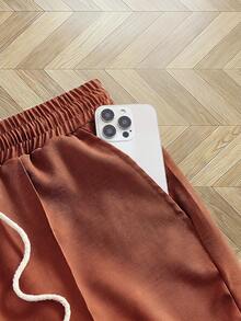 Manfinity BRENVOR Men's Casual Solid Color Shorts, Versatile For Summer - Coffee Brown - View 3