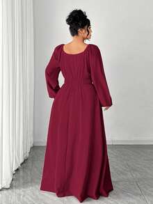 Elenzga Plus Size Burgundy Winter Elegant Formal Wedding Red Christmas Ruched Criss-Cross Neck A-Line Off-Shoulder Wrap Dress,Valentine's Day Prom Date Party - Burgundy - View 2
