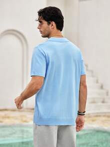 Mercer Haus Men Solid Short Sleeve Knit Top - Baby Blue - View 2