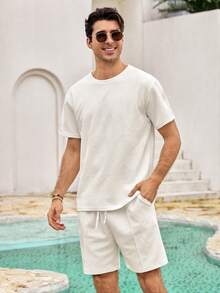 Mercer Haus Men's Resort Set, For Summer Vacation Beach Wear - Apricot - View 5