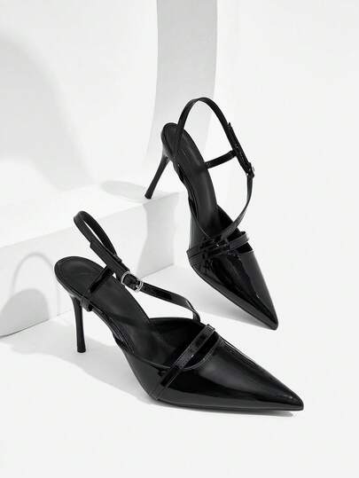 CUCCOO SZL Women Shoes Spring And Summer Cross Strap Design Back Tripple Buckle Metal Buckle Pointed Slimmer Heel, Temperament Glossy Patent Leather Multi-Colored Women's High Heel Sandals Dating Commuting Shopping Banquet Party Wedding Festival Gift