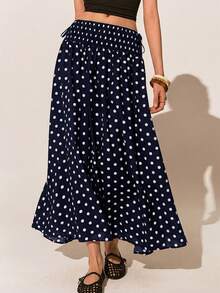 Falda larga casual de mujer con estampado de lunares - Multicolor - Ver 9