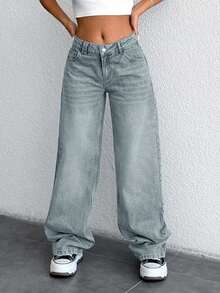 Low Waist Straight Cut Jeans Suitable For Daily Use - Light Wash - View 5
