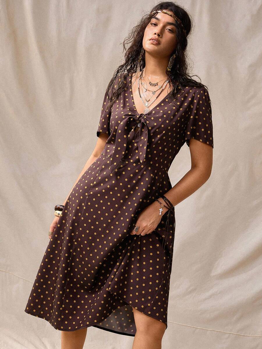 Nubod 大码女士休闲复古波点夏季连衣裙 - 彩色 - 查看 1