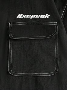 AXEPEAK 男士字母印花前扣短袖衬衫和短裤休闲套装 - 黑色 - 查看 7