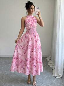 Modelyn 粉色碎花吊带连衣裙，优雅法式夏季度假女装 - 粉色 - 查看 5