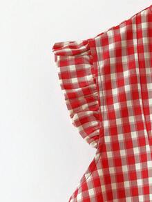 Franclia Blusa holgada de verano con volantes, cuello de lazo y estampado de cuadros rojos vintage en talla grande con estilo Y2K y preppy - Rojo - Ver 7