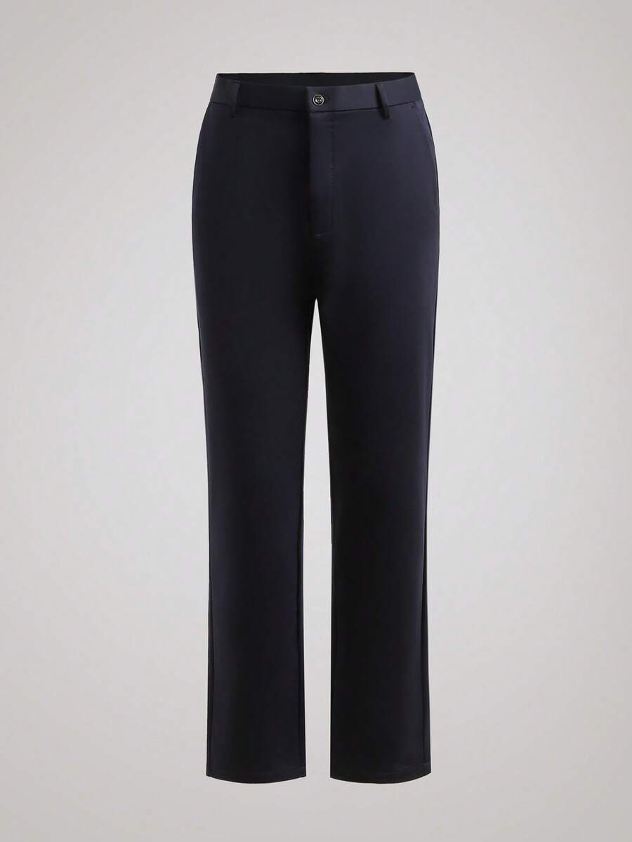 Officeau Men's Classic Printed Dress Pants, Solid Color Elastic Trousers For Business Occasions In Spring And Summer, Elegant Luxury Style, Men's Pants - Navy Blue - View 1