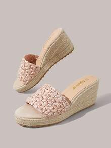 Styleloop Giày nữ, màu hồng nhạt, giày đế xuồng bằng dây gai dầu, sandal đế xuồng cao gót, giày bohemian giúp tôn chiều cao cho kỳ nghỉ. - Màu Hồng baby - Xem 4