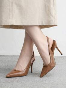 CUCCOO BIZCHIC Point-Toed Stilettos, Metal Buckles, Workplace Commuting Dating Slim Heels - F54 brown - View 5