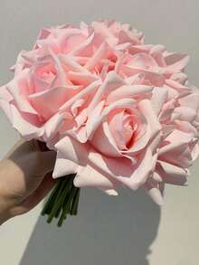 10pcs Simulation Holding Roses. 12pcs Simulation Touch Curled Rose Artificial Flower, Moisturizing Wedding Photography Decoration Flower, Home Garden Balcony Desktop Decoration, Latex Rose Bouquet, Birthday Gift, Graduation Party. - Multicolor - View 3