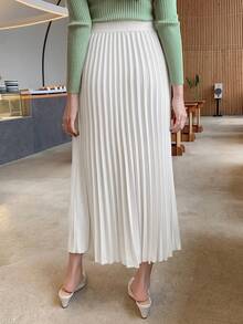 DAZY Elegant Pleated A-Line Skirt, Spring/Fall - White - View 2