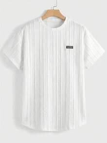 EASEVO Plus Size Men's Casual Daily Commute Letter Textured Fabric Short Sleeve T-Shirt, Summer - White - View 2