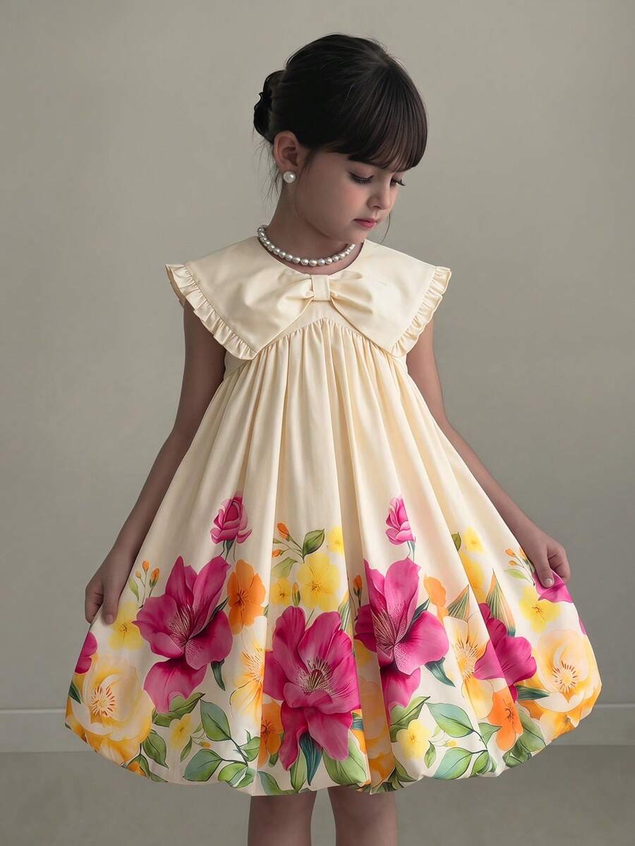 Young Girl Ditsy Floral Casual Smock Dress - Multicolor - View 1