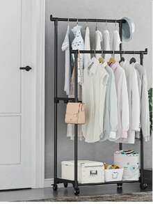 1pc Simple Floor To Ceiling Clothes Rack Storage Rack, Shoe And Hat Rack, Home Clothes Rack, Balcony Clothes Rack, Floor To Ceiling Bedroom, Home Clothes Rack, Indoor Balcony, Simple Clothes Rack, Movable Storage Rack - Multicolor - View 1