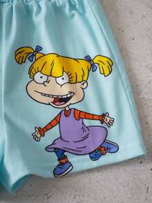 Nick 90s | SHEIN Bộ áo thun và quần short in hình hoạt hình cho bé trai - Màu xanh lam - Xem 5