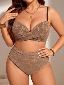 Swim Lushoire Conjunto de bikini tankini de talla de unicolor con recogido para la playa de verano - Amarillo Mostaza - Ver 4