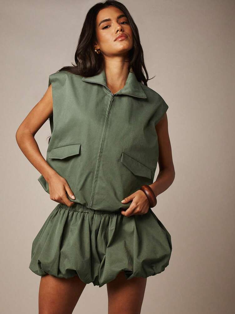 MISSGUIDED Sleeveless Utility Vest With Zip Closure