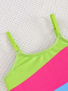 Cozy Pixies Conjunto de bikini con tirantes de espagueti y volantes en el bajo para niñas jóvenes, de colores contrastantes - Azul - Ver 4