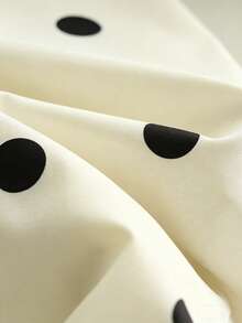 SHEIN Franclia 女士休闲百搭荷叶边喇叭袖白色衬衫，V领套头衫，波点衬衫，波点印花上衣，短袖衬衫，印花背心，夏季度假装 - 杏色 - 查看 5