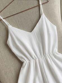 Everyssa Women's Solid Color Spaghetti Strap Sleeveless Minimalist Casual Jumpsuit - White - View 4
