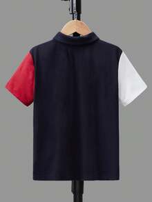 SHEIN Tween Boy Casual Colorblock Short Sleeve Polo Shirt - Red - View 3
