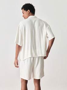 SWAVVY Men's Casual Short Sleeve Shirt & Shorts Set - Apricot - View 6
