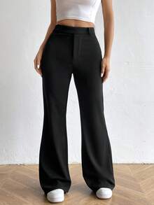 Flirla High Waist Flare Leg Pants Fall Cloth For Women - Black - View 3
