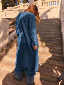 Aralina Váy maxi dài tay kiểu boho mùa đông, xếp ly phía trước. - Màu xanh hải quân - Xem 2