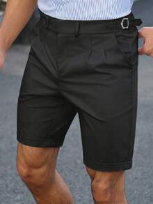 Manfinity Mode Men's White Casual Straight Leg Shorts, Fashionable And Versatile - Black - View 4