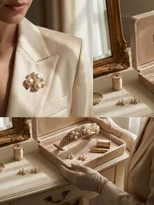 10 Peças Botões com Forma de Flor de Pérola Falsa e Strass, Grampos de Cabelo de Cristal Cintilante, DIY, Artesanato Feito à Mão, Pingente de Costura Branco DIY, Flor Minimalista em Forma de Flor DIY, Decoração de Roupas, Acessório de Costura, Natal, Presente de Feriado - Dourado - Visão 3