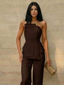 Firerie Bộ jumpsuit thanh lịch, tinh tế, tối giản, trang nhã, lãng mạn, thời trang và đa năng, phù hợp cho đi làm, dạo phố, nghỉ lễ, đám cưới, ngày Valentine và các buổi hẹn hò. - màu nâu - Xem 7