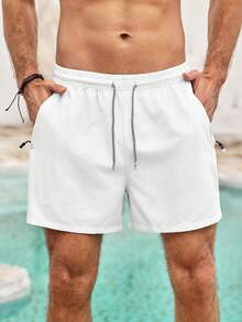 Mercer Haus Pantalones cortos deportivos con cordón antipérdida para hombre y bolsillos con cremallera - Blanco - Ver 4