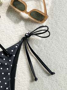 Swim Basics 女士夏季沙滩度假系带性感波点比基尼泳裤 - 黑與白 - 查看 6