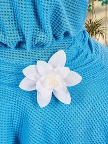 Amplova Abito da vacanza in stile boho romantico, tessuto traslucido con texture, dettaglio in vita con fiori 3D, mini abito a collo alto per donna - Blu - Visualizzare 6