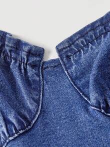 SHEIN MOD Đầm denim nữ thanh lịch với dây đeo mảnh, viền bèo nhún và gấu đầm. - Màu xanh lam - Xem 3