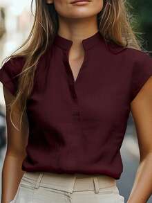 Selamara Camisa de manga corta sencilla y lisa de talla grande - Burdeos - Ver 3