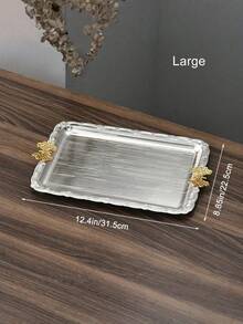 1PC Silver Metal Vintage Butterfly Handle Rectangular Serving Platter Tray For Holiday Party Gathering Blessing Ceremony Cosmetics Jewelry Storage Home Decor Tableware - Silver - View 10