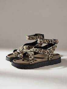 Solecia Set Of Toe Metal Buckle Open-Toed Slippers, Muffin Platform Sandals, Fashionable And Versatile, Rear Strap Platform Shoes Summer - leopard print - View 2
