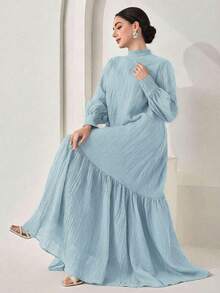 Veilorie Vestido casual, de fiesta y de viaje de unicolor con cuello plisado para mujer - Celeste - Ver 2