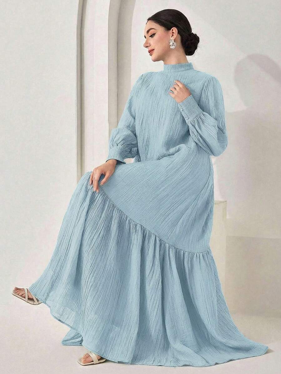 Veilorie Vestido casual, de fiesta y de viaje de unicolor con cuello plisado para mujer