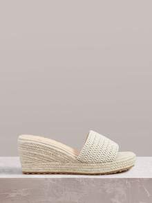 Styleloop Giày nữ, màu nâu, giày rơm đan bằng dây gai dầu, sandal đế xuồng, giày giúp tăng chiều cao, phong cách bohemian cho kỳ nghỉ. - Màu be - Xem 1