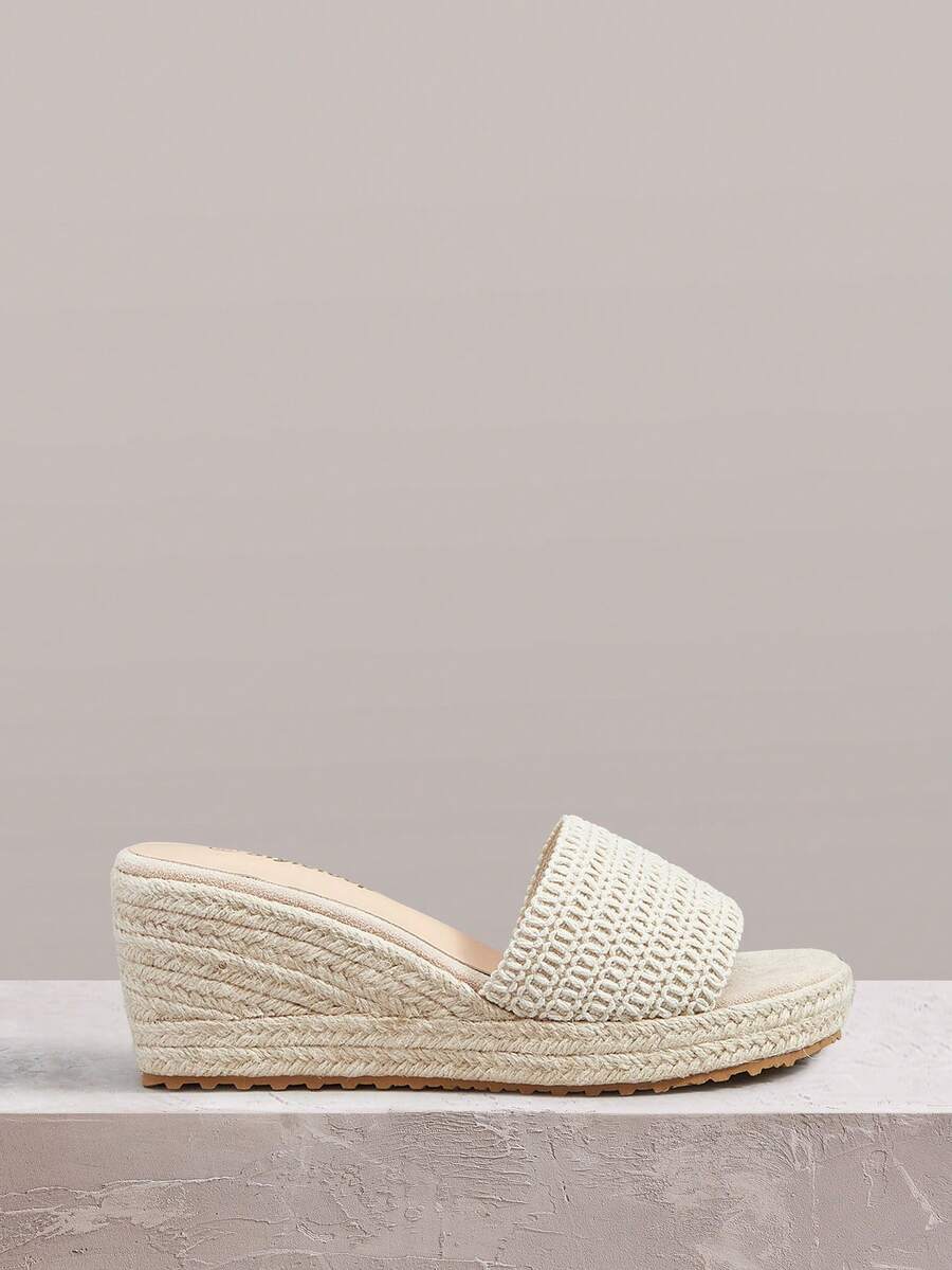 Styleloop Giày nữ, màu nâu, giày rơm đan bằng dây gai dầu, sandal đế xuồng, giày giúp tăng chiều cao, phong cách bohemian cho kỳ nghỉ. - Màu be - Xem 1