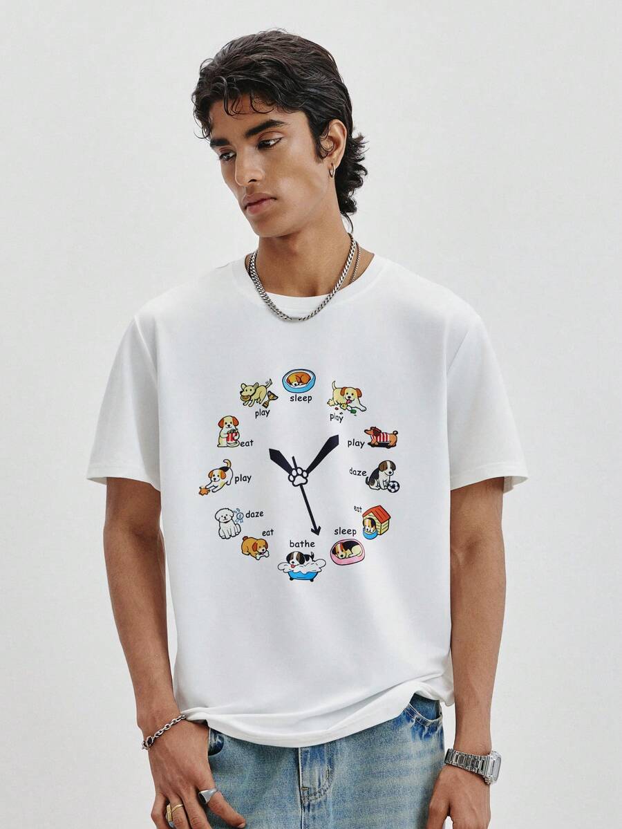 TOKVUE Men's Casual Dog Print T-Shirt, Summer - White - View 1