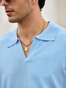 Mercer Haus Men Solid Short Sleeve Knit Top - Baby Blue - View 6