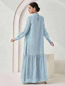 Veilorie Vestido casual, de fiesta y de viaje de unicolor con cuello plisado para mujer - Celeste - Ver 4